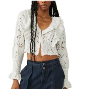 Free People Avery Ruffled Cotton-blend Cardigan  NWT